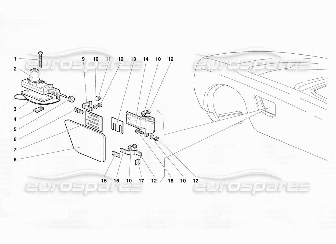 lamborghini diablo se30 (1995) diagrama de piezas de la tapa de combustible (válido para ee. uu., 1995 de enero)