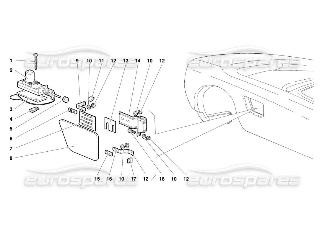 lamborghini diablo se30 (1995) diagrama de piezas de la tapa de combustible (válido para canadá, 1995 de enero)