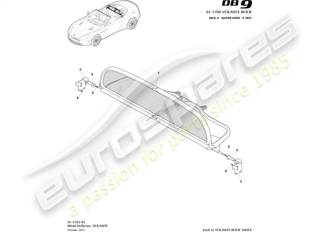 aston martin db9 (2016) diagrama de piezas del deflector de viento
