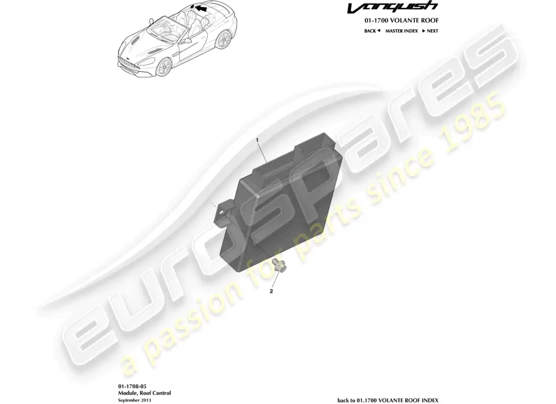 aston martin vanquish (2015) módulo de control de techo diagrama de piezas