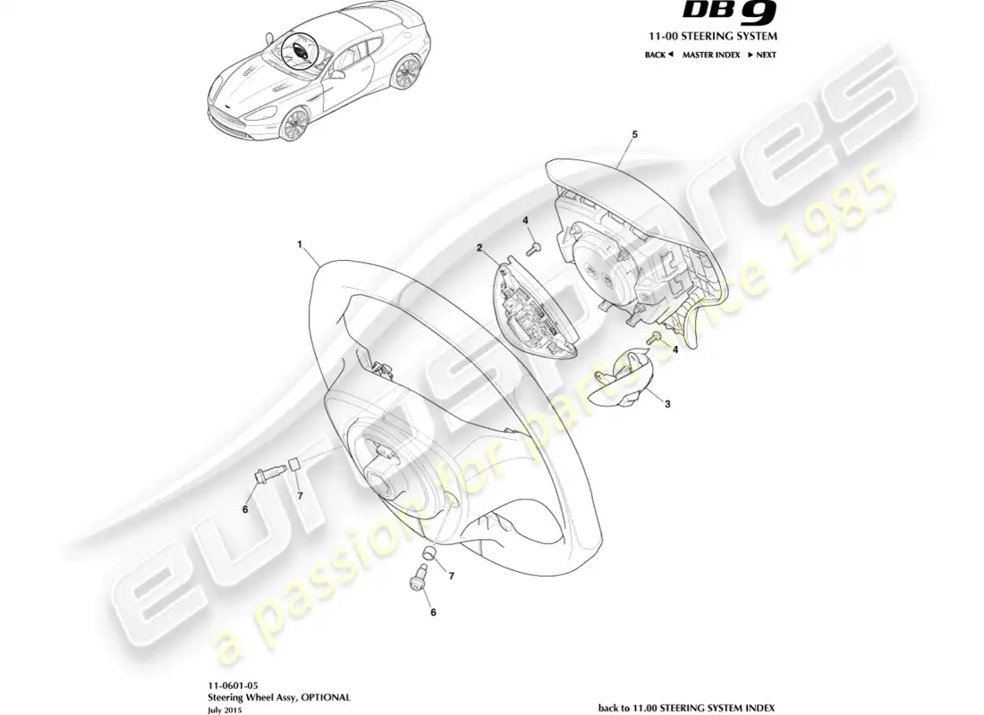 aston martin db9 (2016) volante, opcional diagrama de piezas