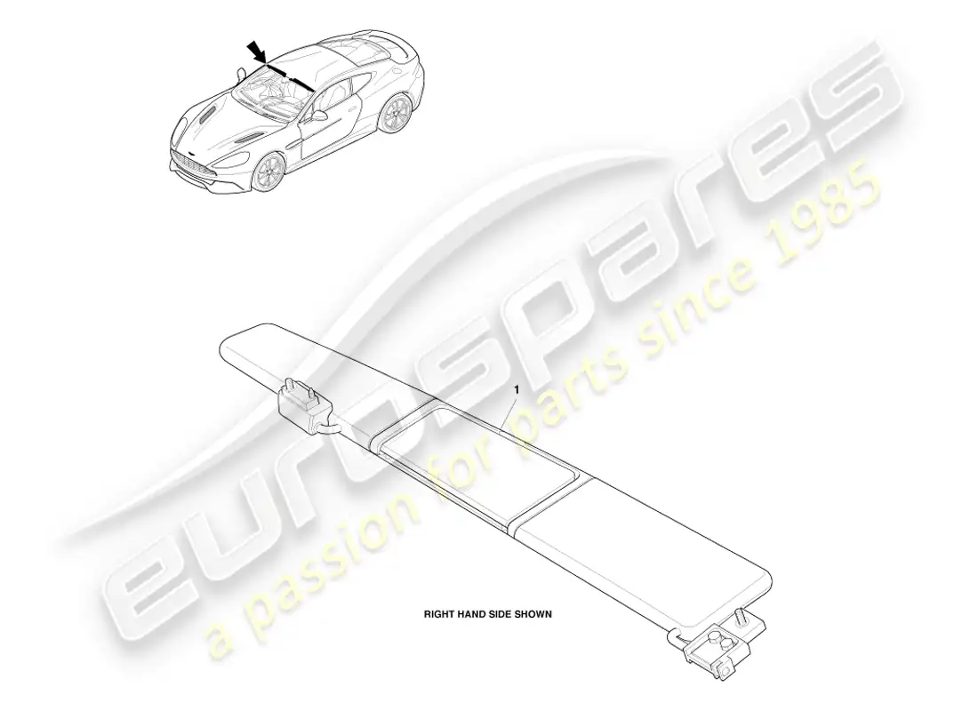 aston martin vanquish (2014) viseras de sol diagrama de piezas