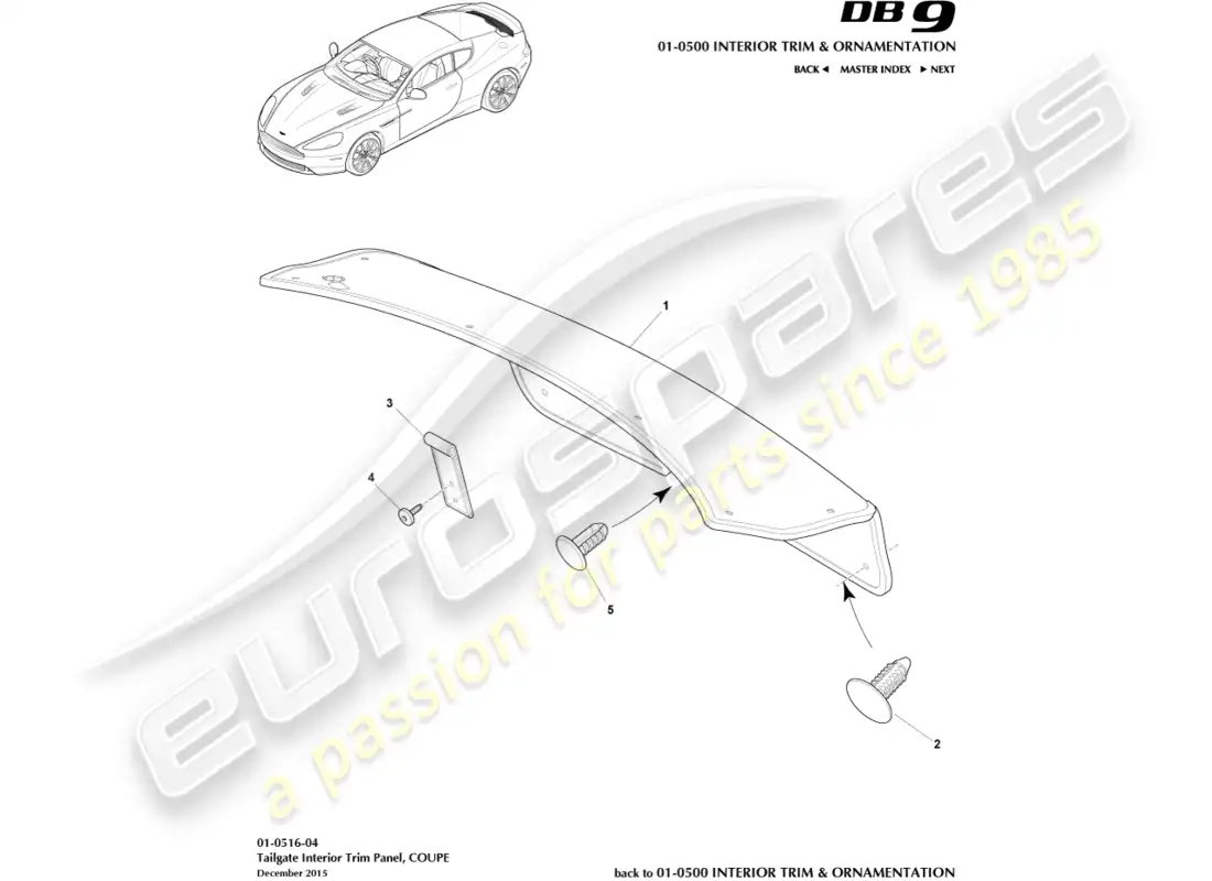 aston martin db9 (2014) panel embellecedor del portón trasero, coupé diagrama de piezas