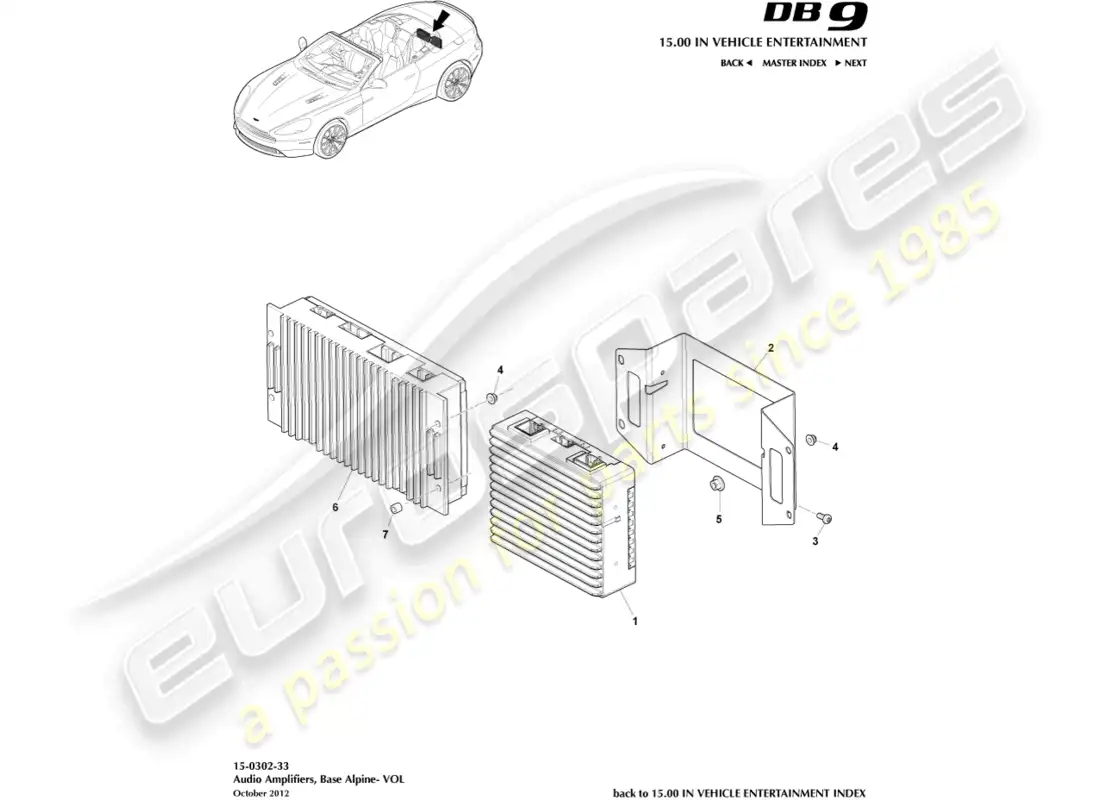 aston martin db9 (2014) amplificadores, alpine, volante diagrama de piezas