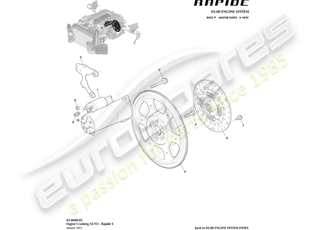 aston martin rapide (2012) arranque del motor, diagrama de piezas de automóvil