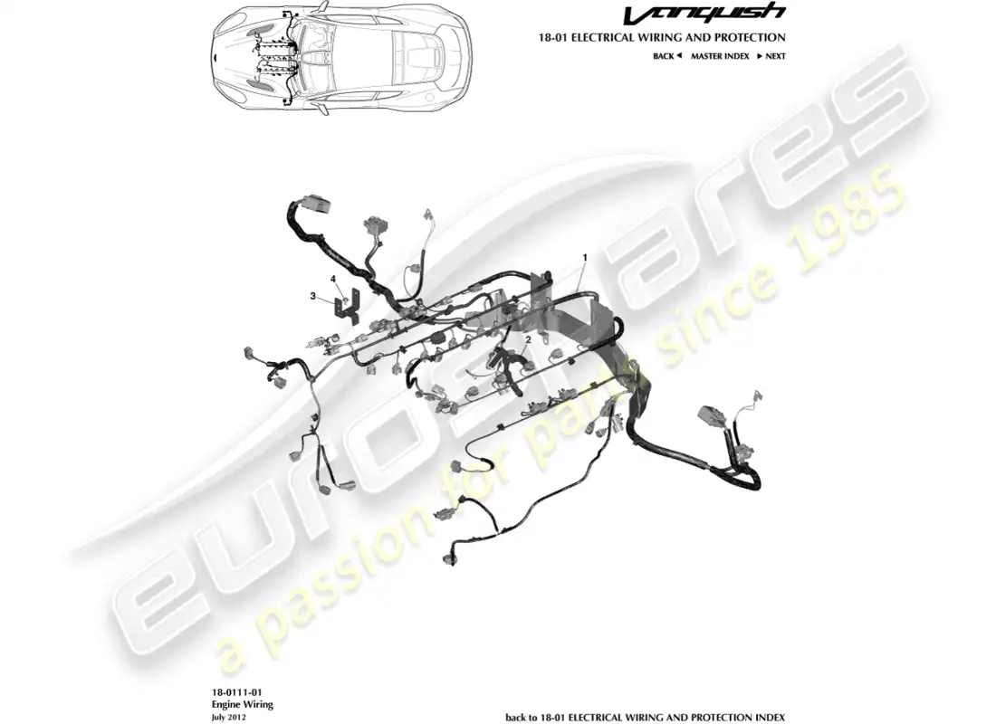 aston martin vanquish (2018) arnés del motor diagrama de piezas