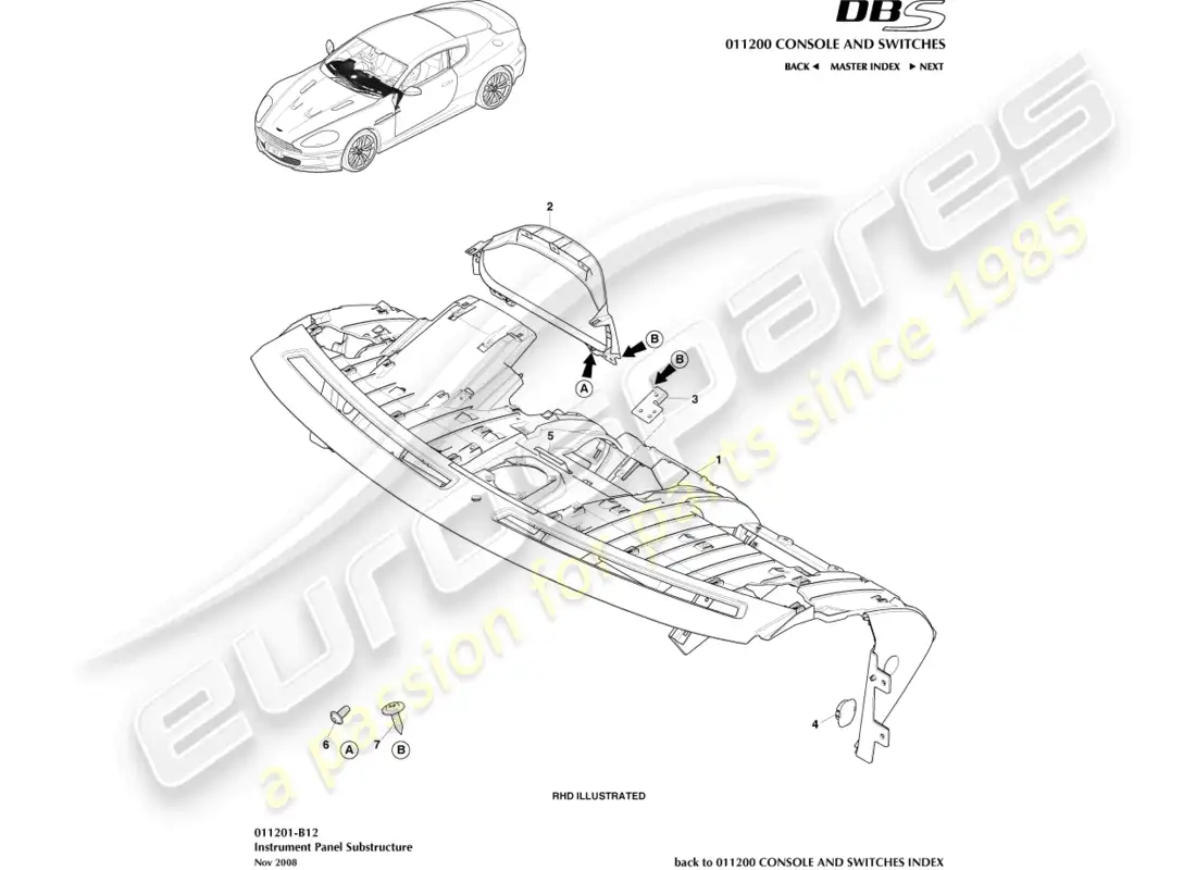 aston martin dbs (2011) subestructura ip diagrama de piezas