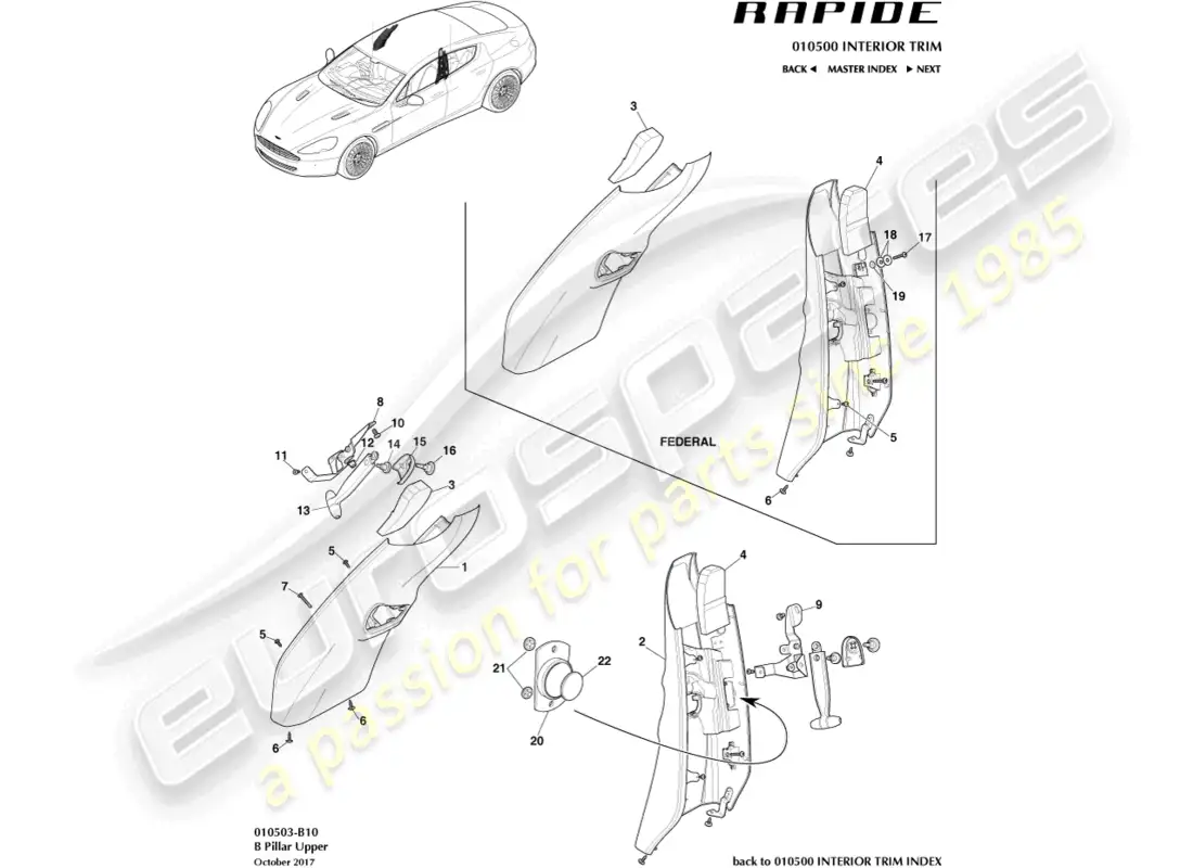 aston martin rapide (2010) ajuste del pilar b diagrama de piezas