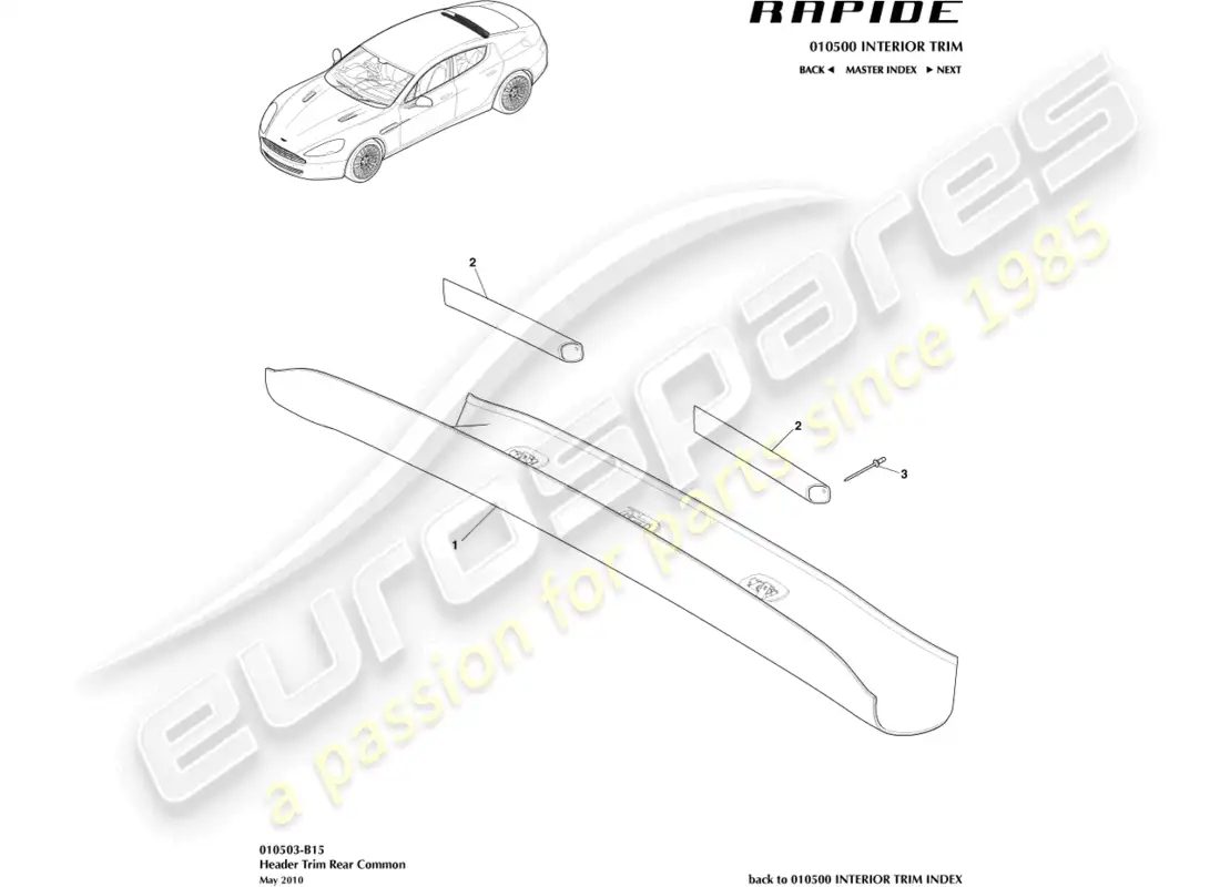 aston martin rapide (2011) embellecedor del cabezal trasero diagrama de piezas