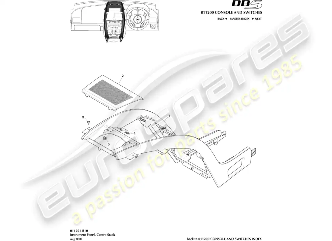 aston martin dbs (2011) pila central diagrama de piezas