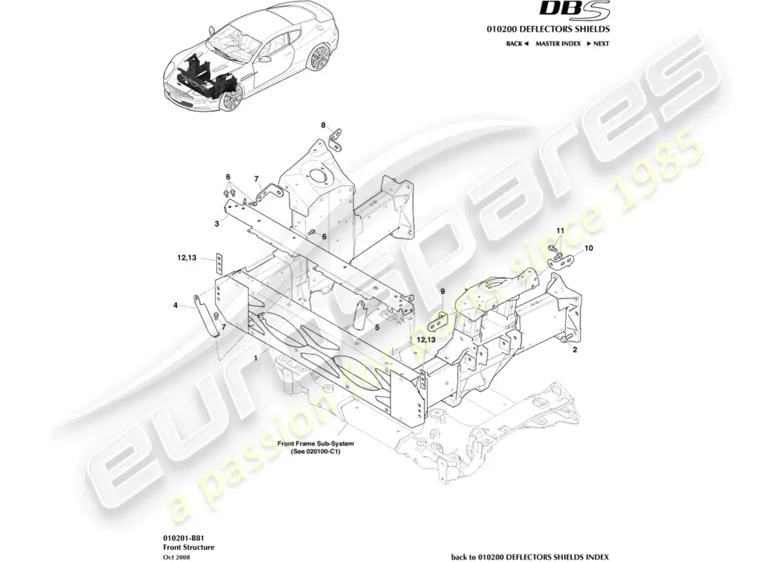 aston martin dbs (2013) estructura frontal diagrama de piezas
