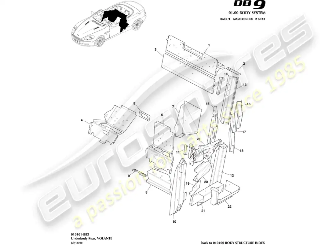 aston martin db9 (2012) parte trasera de la parte inferior del volante, diagrama