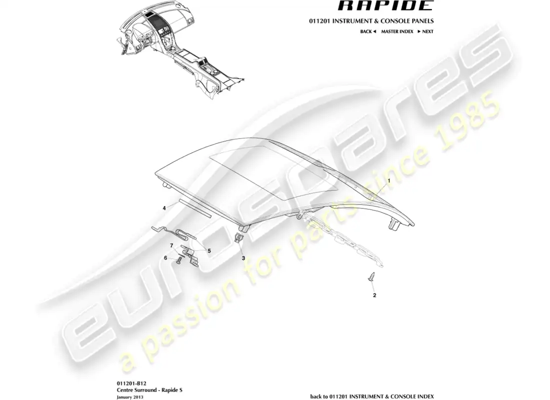 aston martin rapide (2014) panel embellecedor de la consola central, s diagrama de piezas