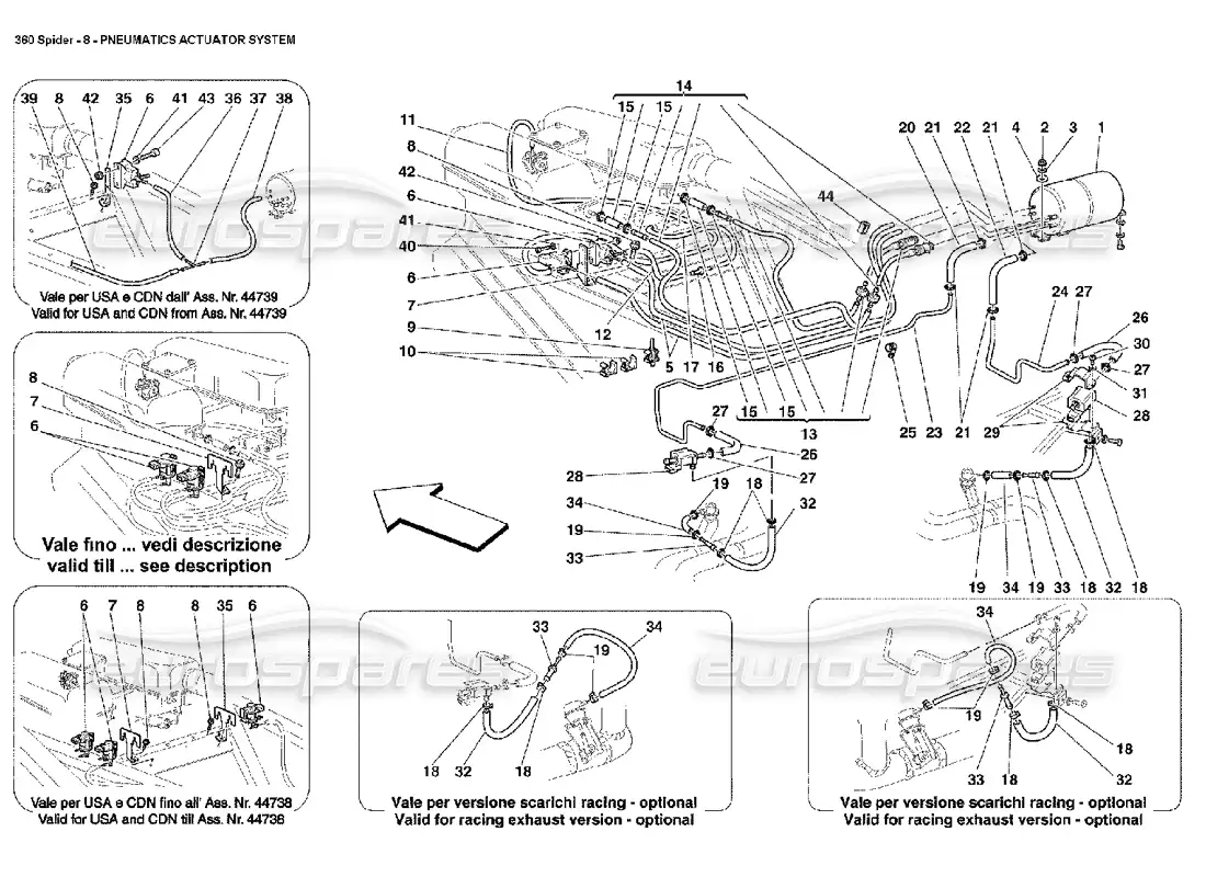 ferrari 360 spider diagrama de piezas del sistema de actuador neumático