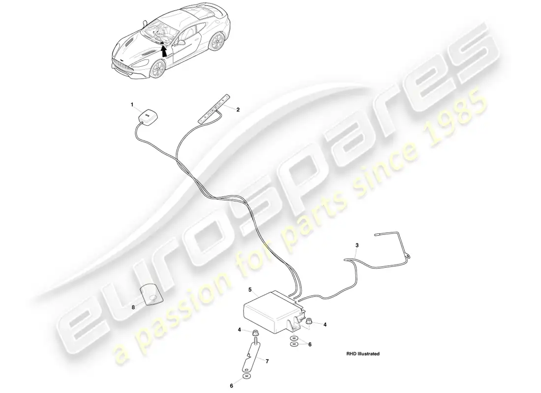 aston martin vanquish (2014) cat-5 rastreador, 14.5 mi diagrama de piezas