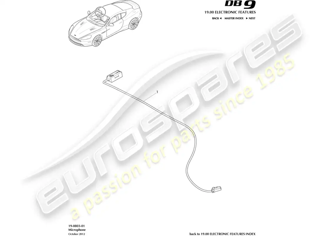 aston martin db9 (2016) diagrama de piezas de micrófono y teléfono