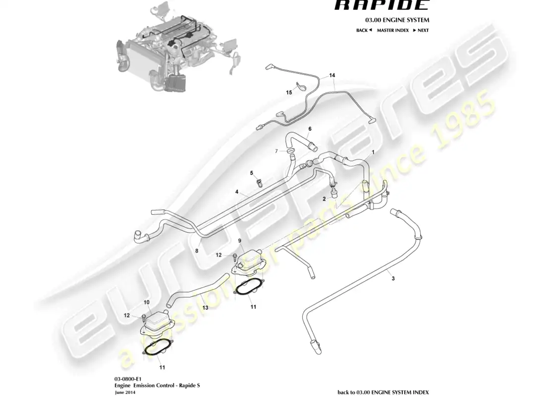 aston martin rapide (2010) control de emisión diagrama de piezas