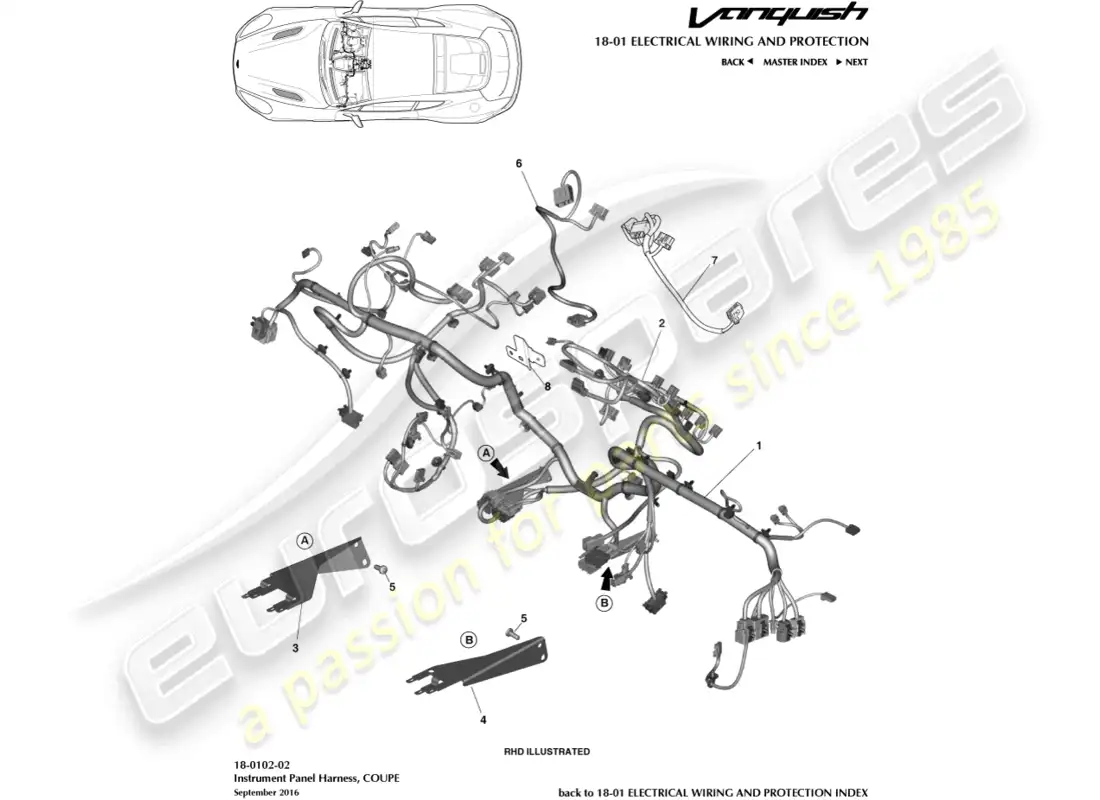 aston martin vanquish (2015) arnés ip diagrama de piezas