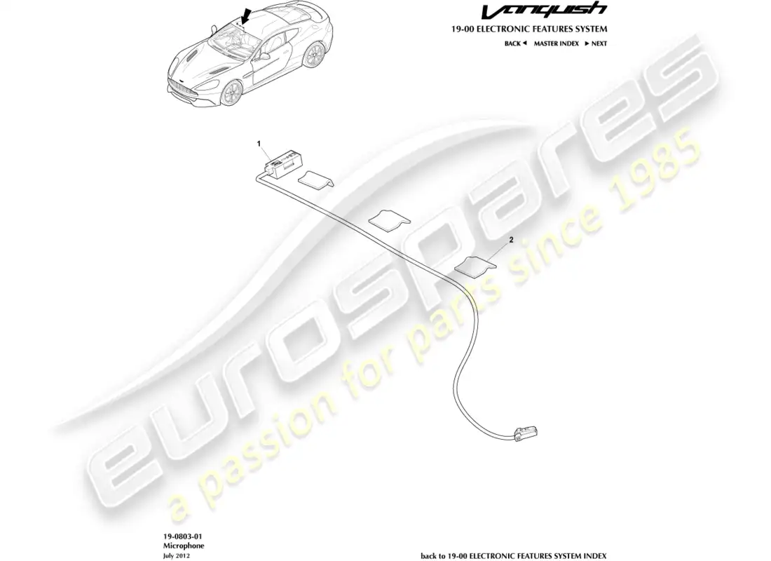 aston martin vanquish (2017) micrófono diagrama de piezas