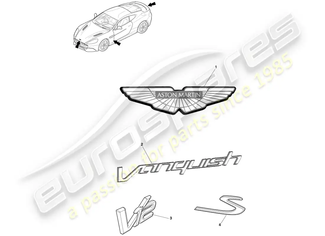 aston martin vanquish (2014) insignias diagrama de piezas