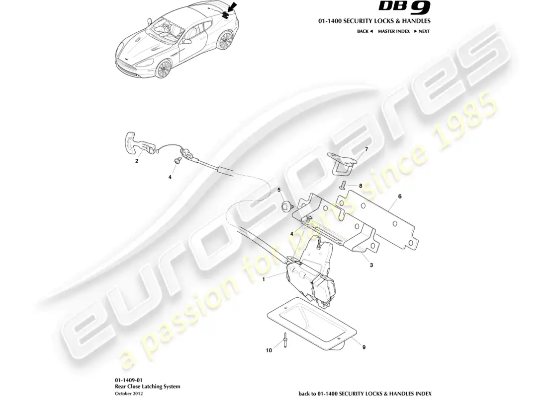 aston martin db9 (2017) pestillos de cierre trasero diagrama de piezas