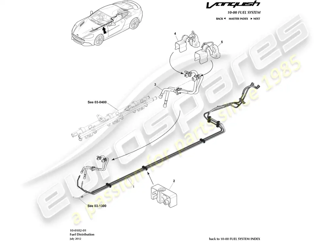 aston martin vanquish (2017) distribución de combustible, a 15my diagrama de piezas