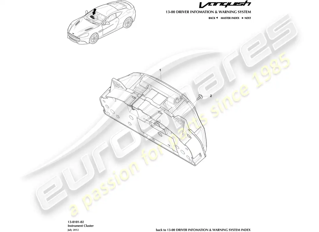 aston martin vanquish (2016) combinación de instrumentos diagrama de piezas