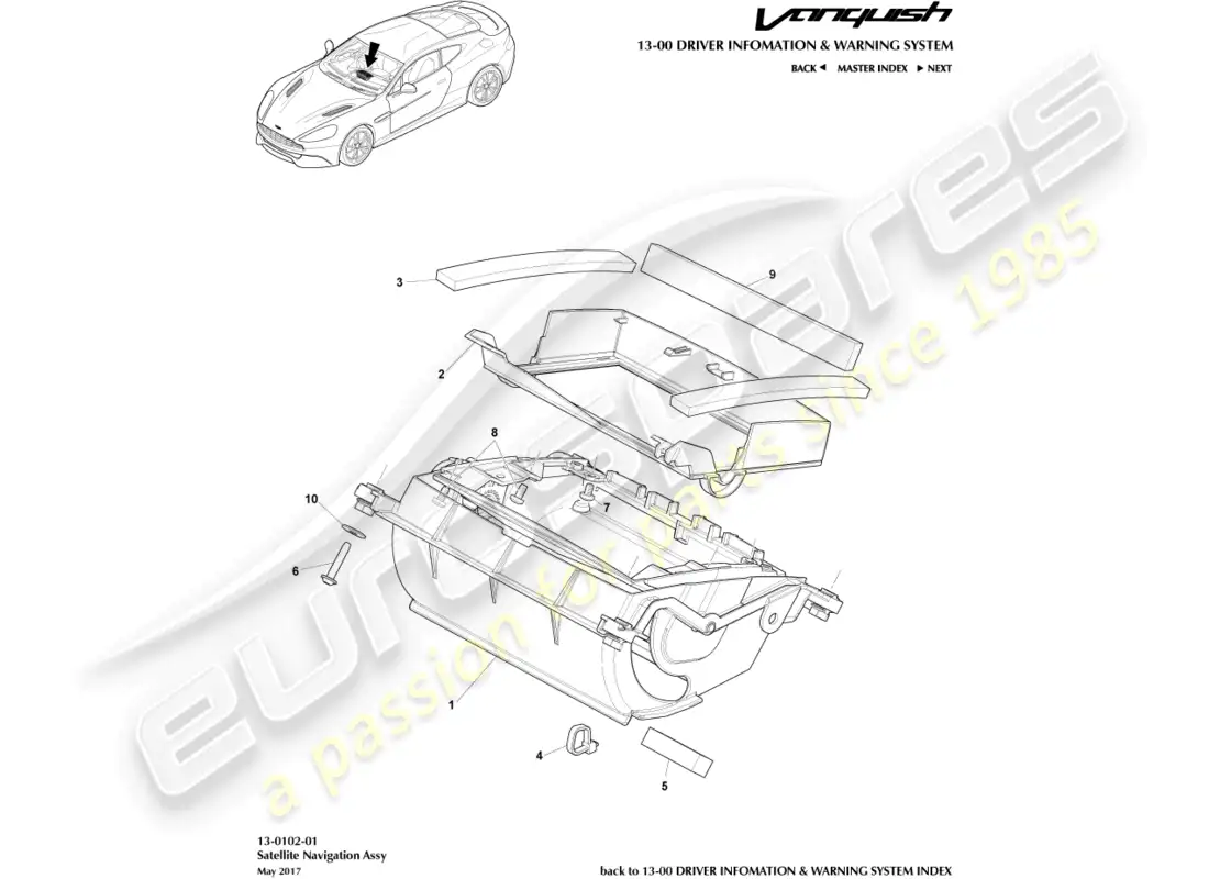 aston martin vanquish (2016) asamblea de navegación por satélite diagrama de piezas