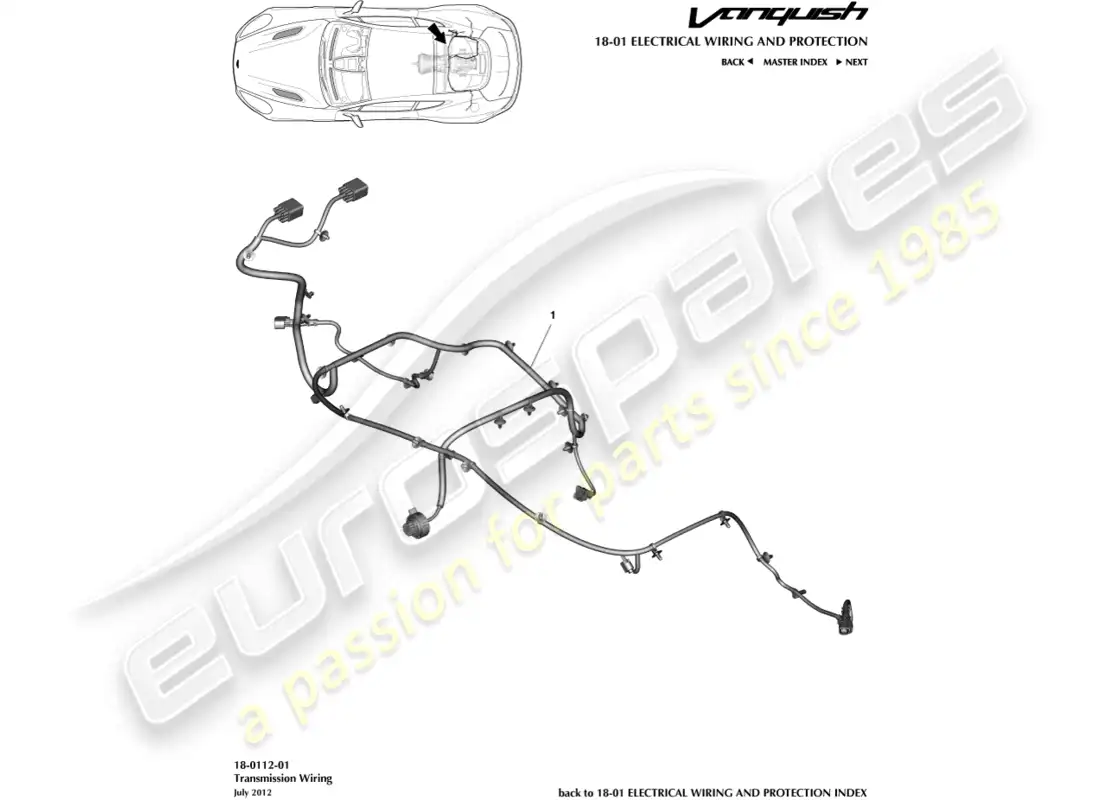 aston martin vanquish (2016) arnés de transmisión diagrama de piezas