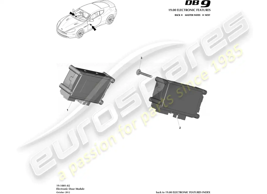 aston martin db9 (2013) módulo de puerta electrónica diagrama de piezas