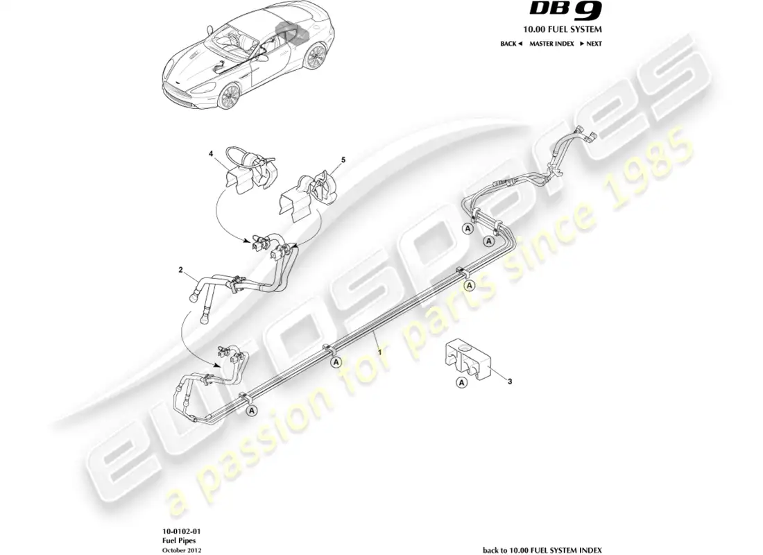 aston martin db9 (2016) distribución de combustible diagrama de piezas