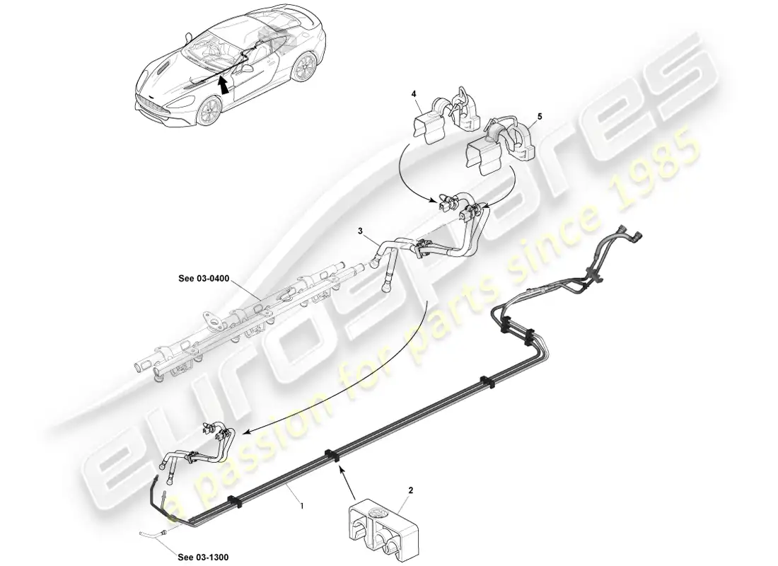 aston martin vanquish (2014) distribución de combustible, a 15my diagrama de piezas