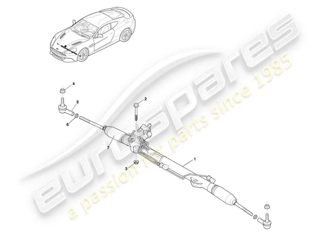 aston martin vanquish (2014) cremallera de dirección, lado derecho diagrama de piezas