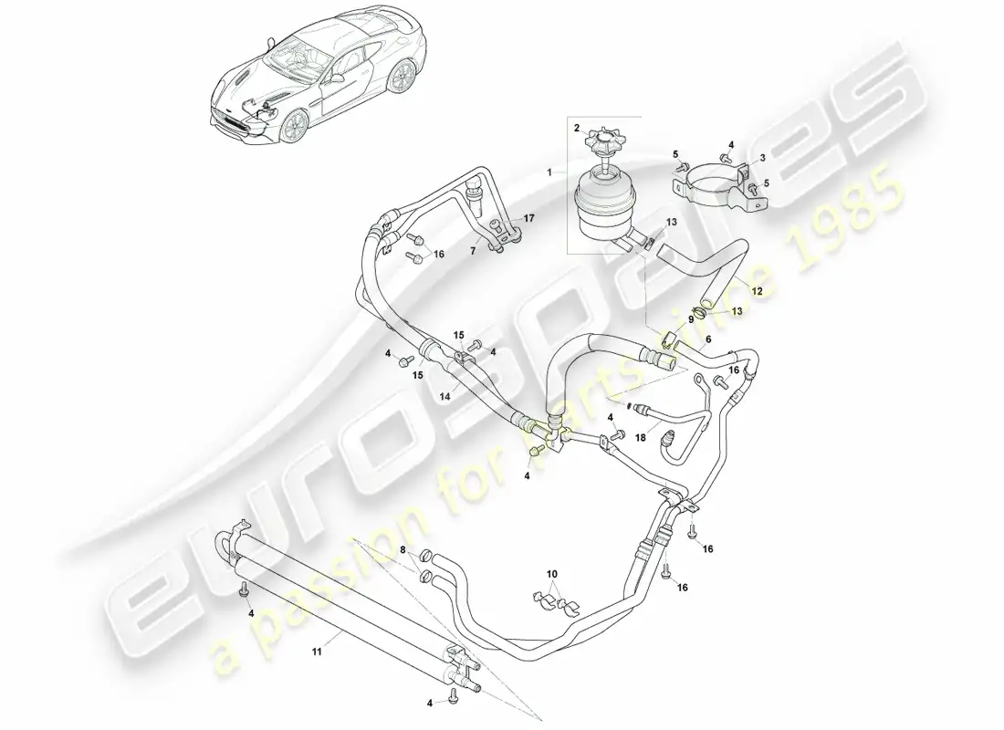 aston martin vanquish (2014) mangueras pas, derecha a 15my diagrama de piezas