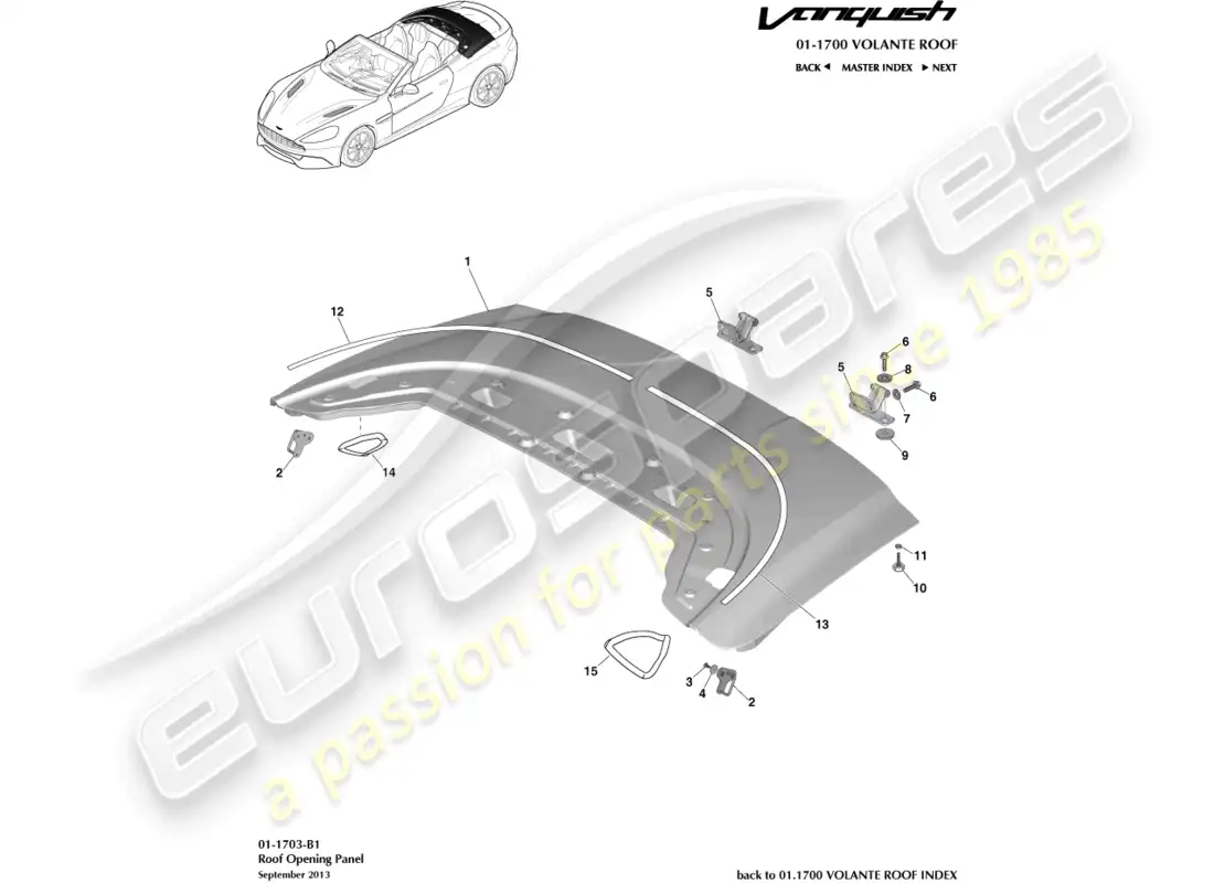 aston martin vanquish (2018) roof opening panel diagrama de piezas