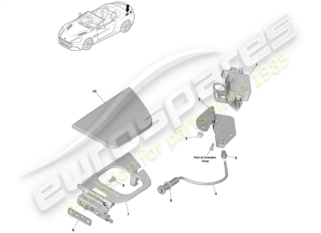 aston martin vanquish (2013) mecanismo de llenado de combustible, volante diagrama de piezas