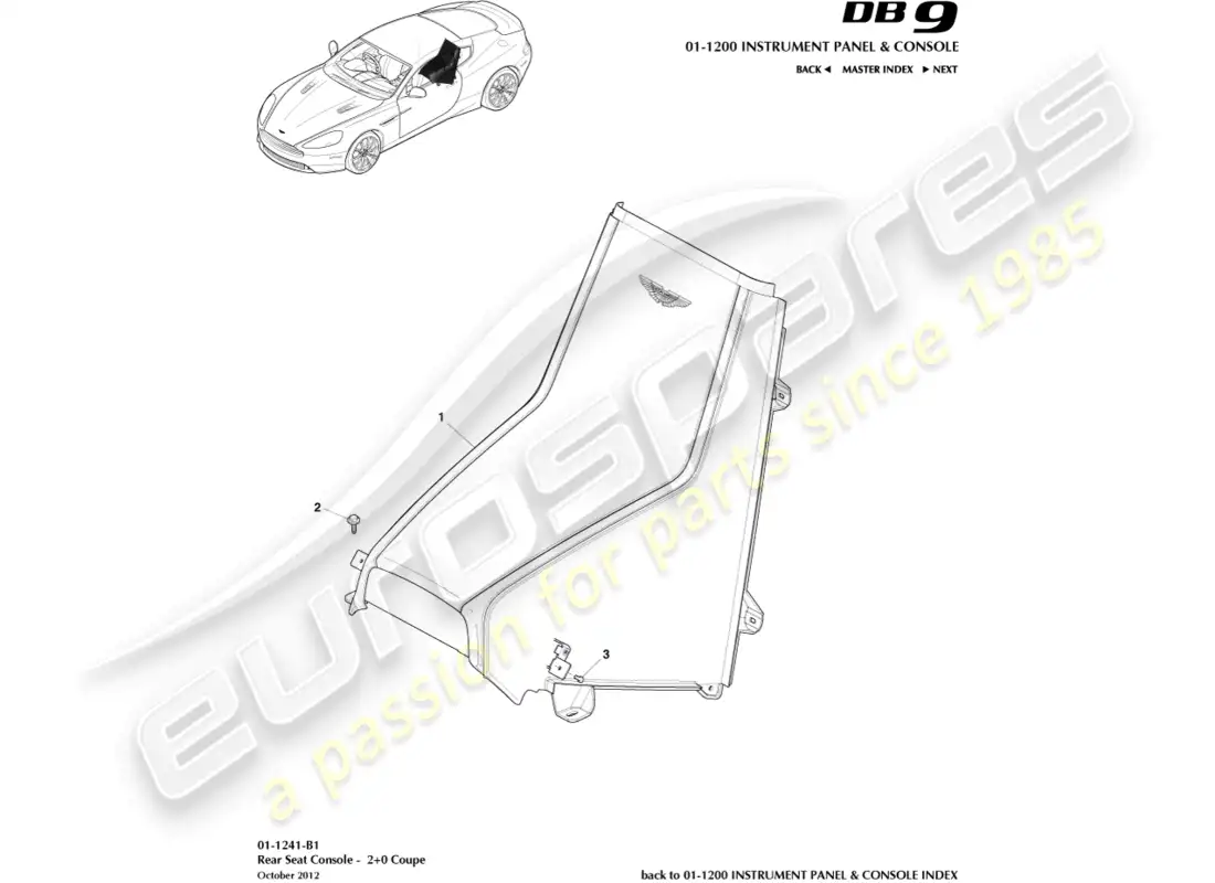 aston martin db9 (2016) consola trasera, cupé 2+0 diagrama de piezas