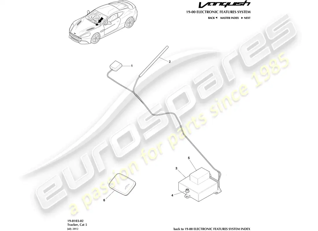 aston martin vanquish (2017) cat-5 rastreador diagrama de piezas