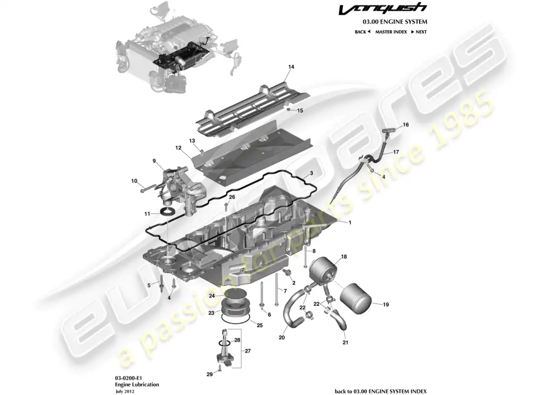 aston martin vanquish (2017) lubricación del motor diagrama de piezas