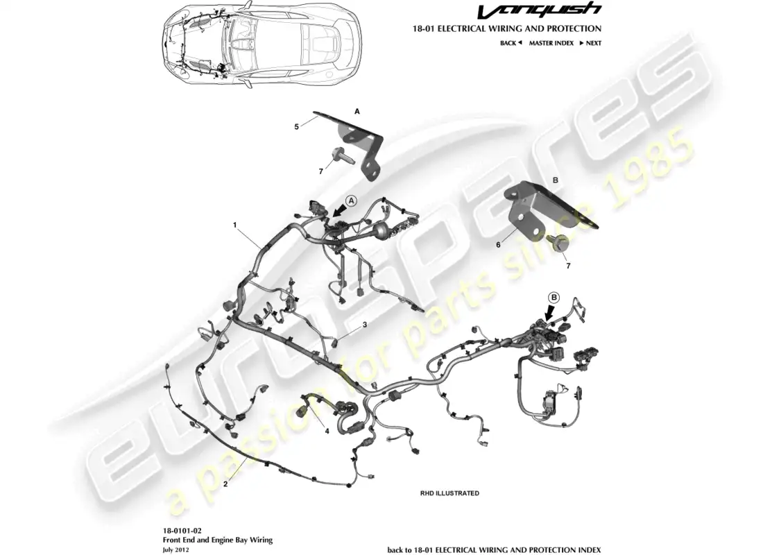 aston martin vanquish (2015) arnés del compartimento delantero y del motor diagrama de piezas