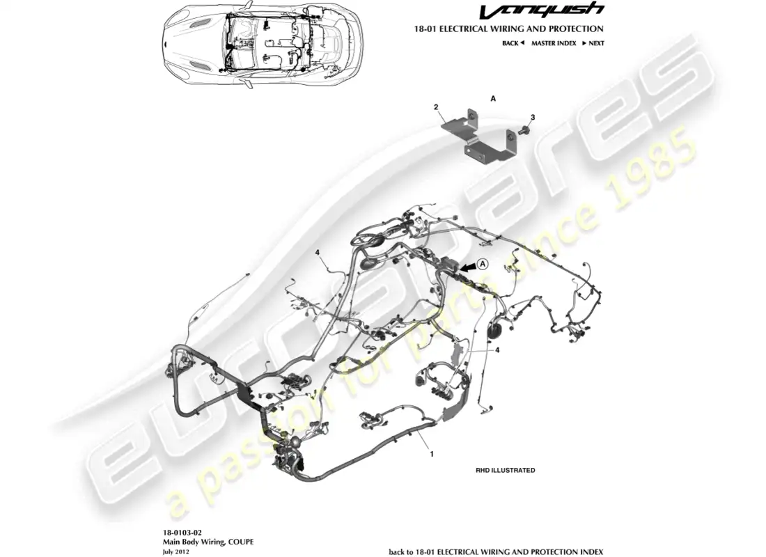 aston martin vanquish (2016) arnés corporal, cupé diagrama de piezas