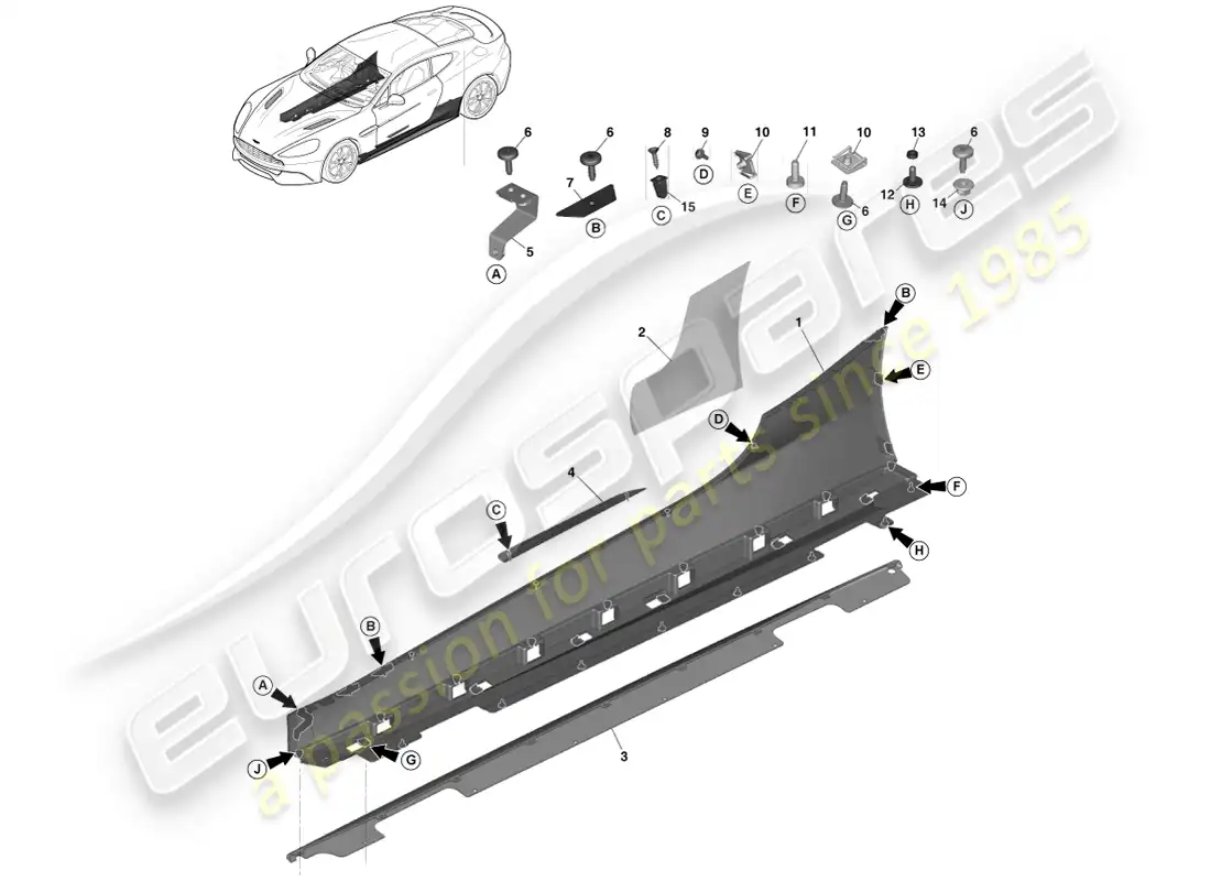 aston martin vanquish (2014) acabados exteriores inferiores diagrama de piezas