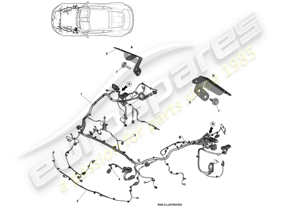 aston martin vanquish (2014) arnés del compartimento delantero y del motor diagrama de piezas