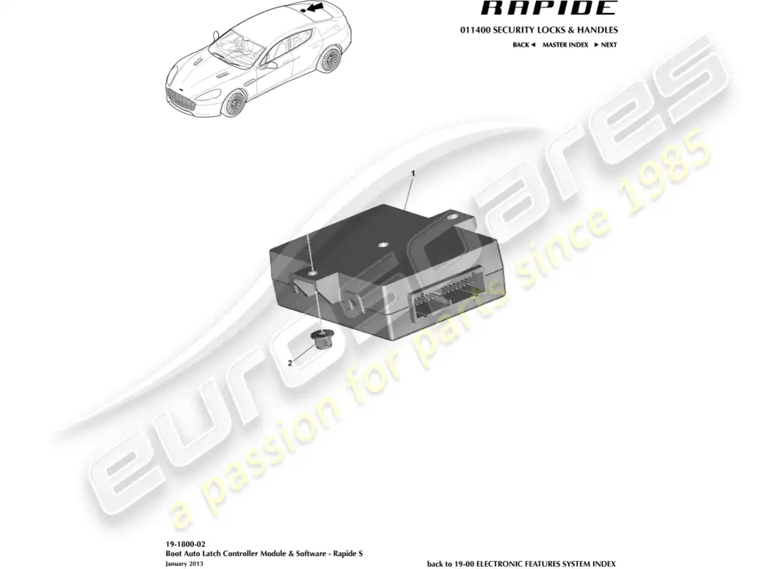 aston martin rapide (2016) controlador de bloqueo de arranque automático diagrama de piezas