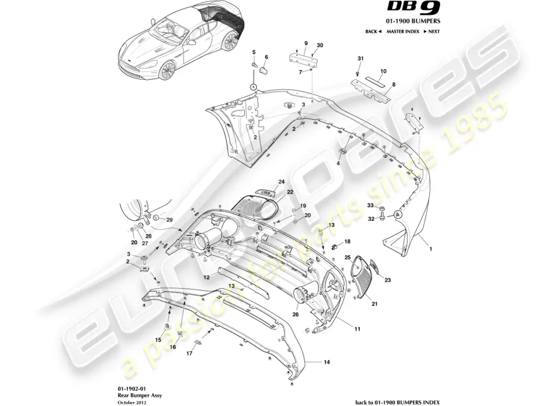 aston martin db9 (2016) parachoques trasero diagrama de piezas