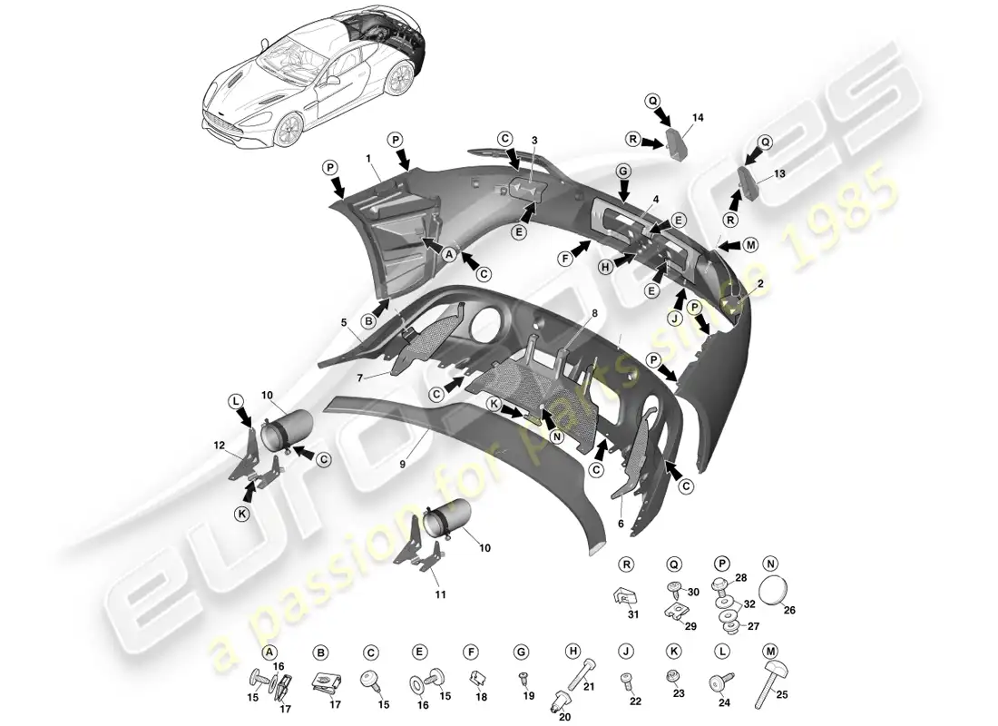 aston martin vanquish (2014) parachoques trasero diagrama de piezas