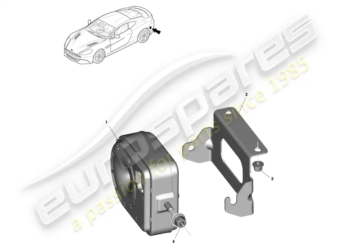aston martin vanquish (2014) bocinas y sirenas de alarma diagrama de piezas