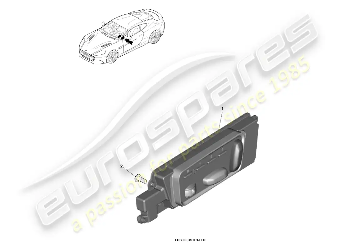 aston martin vanquish (2014) interruptores de ajuste del asiento diagrama de piezas