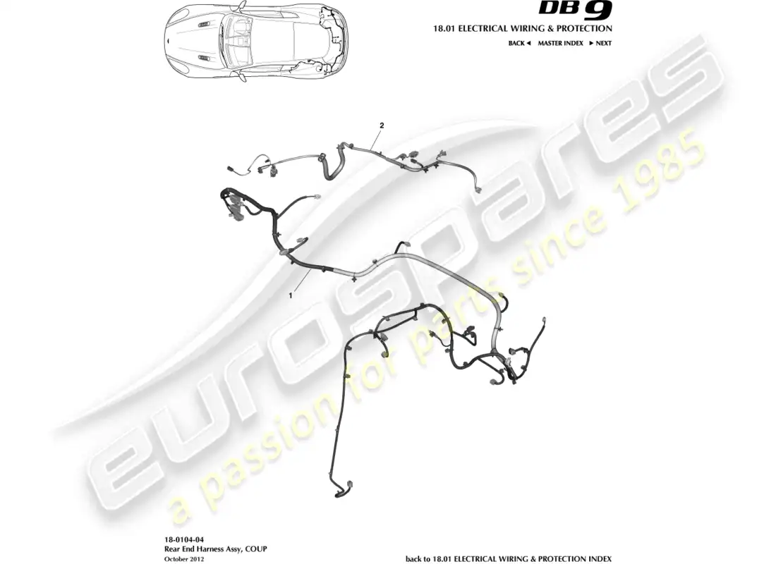 aston martin db9 (2014) arnés trasero, cupé diagrama de piezas