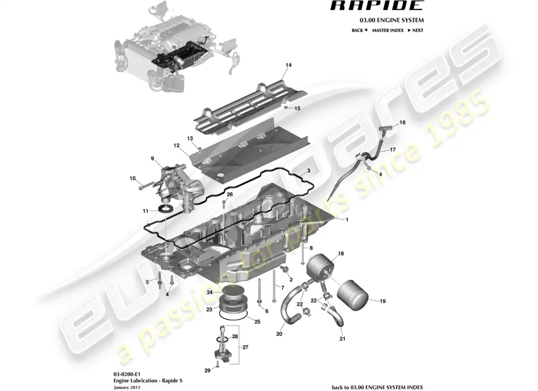 aston martin rapide (2010) lubricación del motor diagrama de piezas